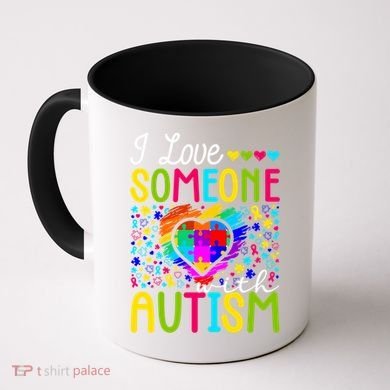 I Love Someone With Autism Rainbow Heart Puzzle Piece Gift Coffee Mug