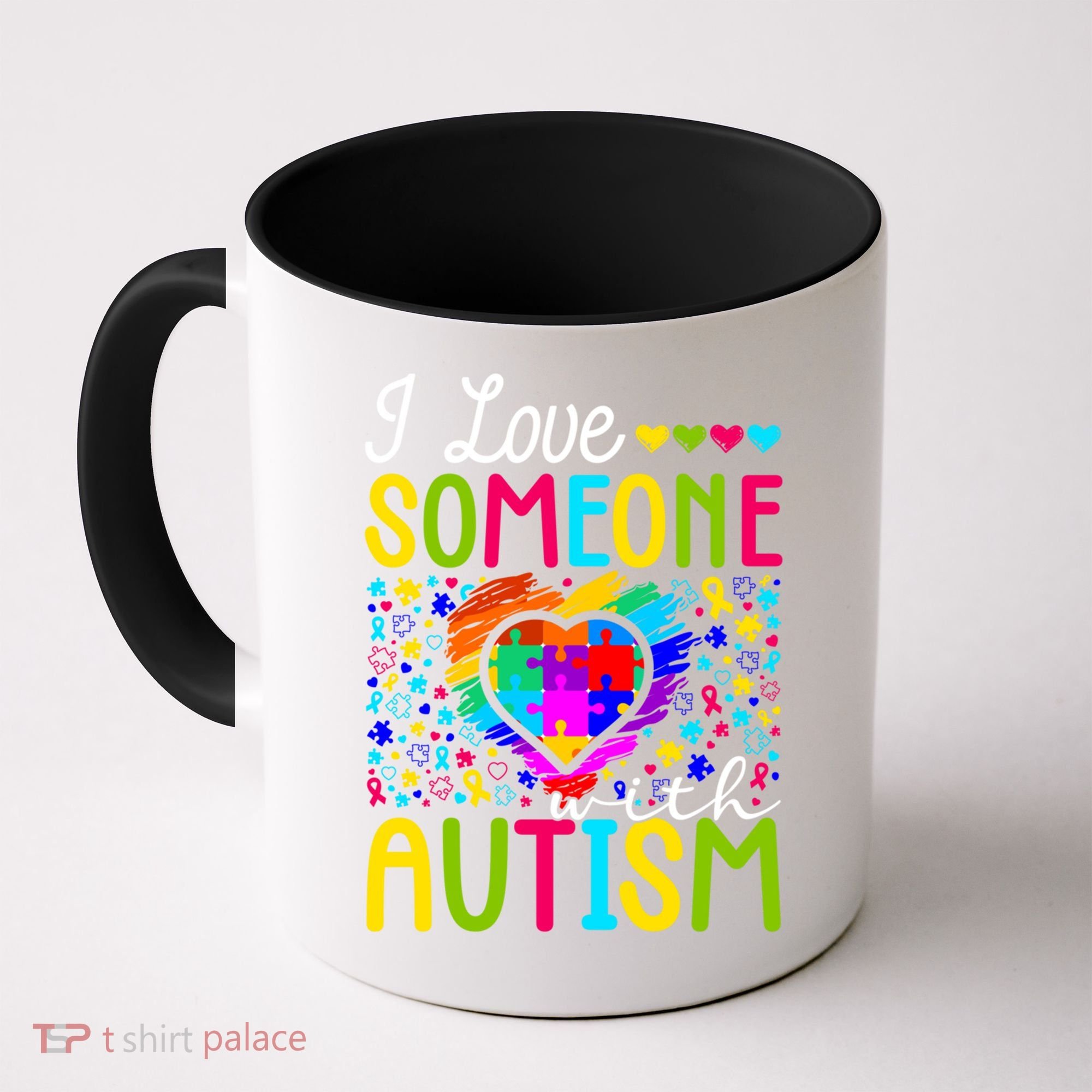 I Love Someone With Autism Rainbow Heart Puzzle Piece Gift Coffee Mug
