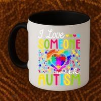 I Love Someone With Autism Rainbow Heart Puzzle Piece Gift Coffee Mug thumb 2
