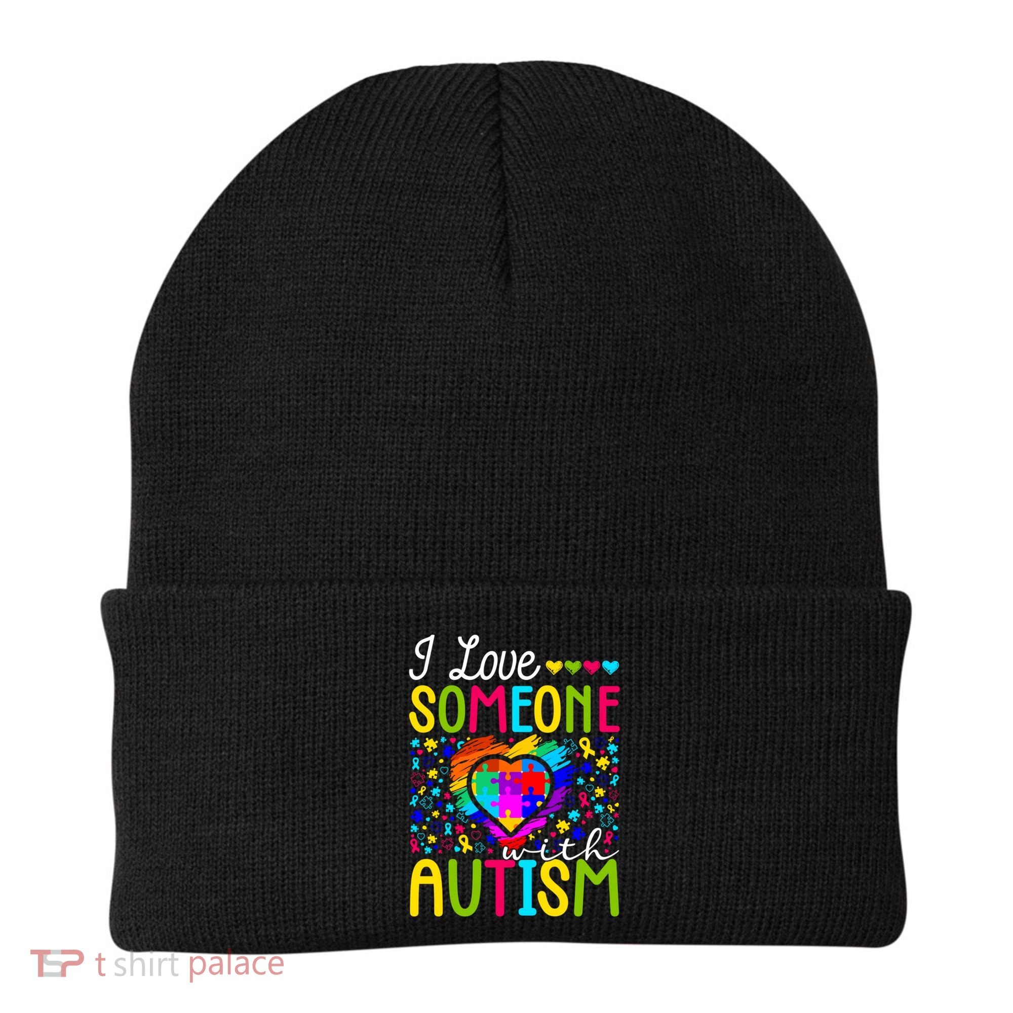 I Love Someone With Autism Rainbow Heart Puzzle Piece Gift Beanie