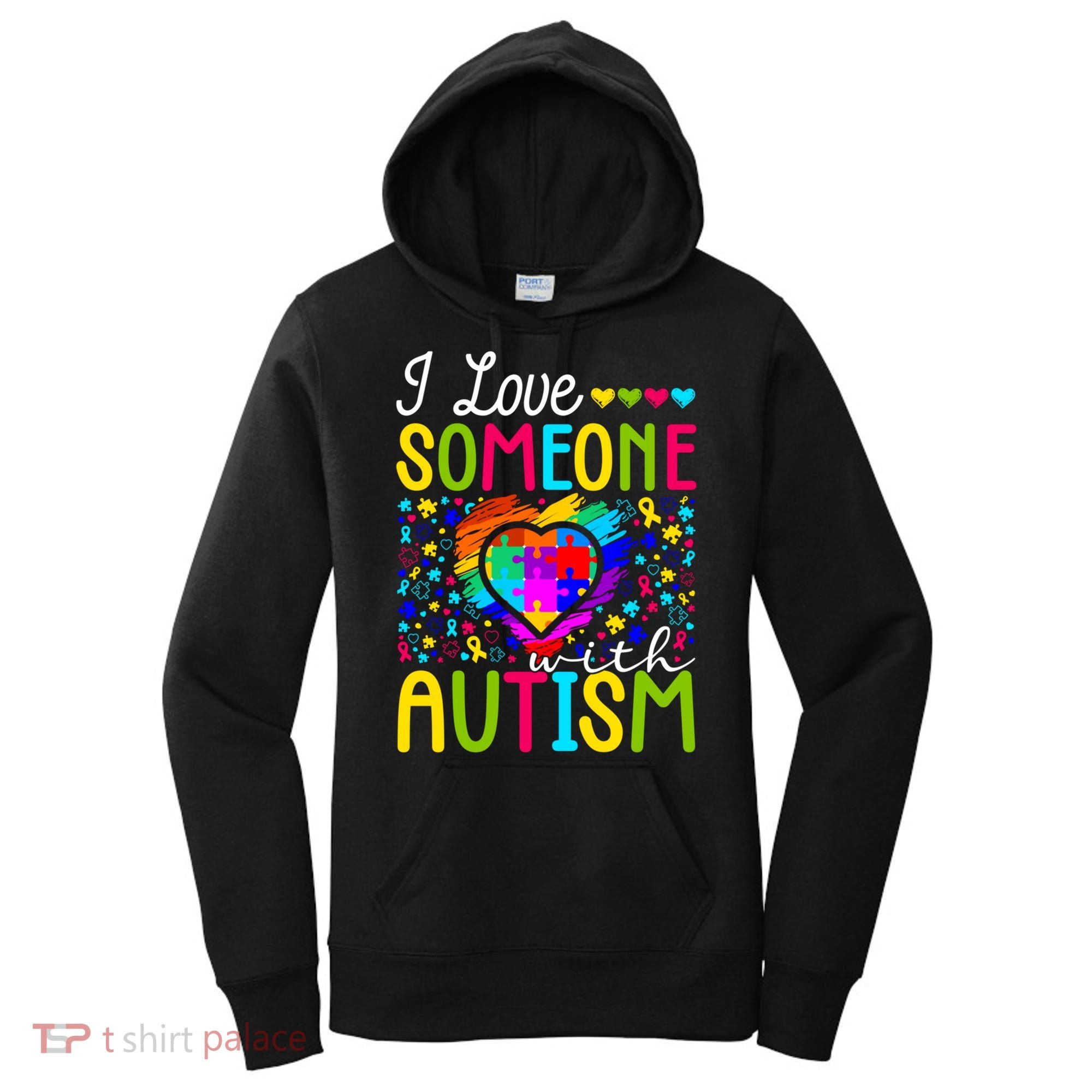 I Love Someone With Autism Rainbow Heart Puzzle Piece Gift Women's Hoodie