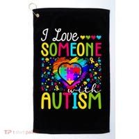 I Love Someone With Autism Rainbow Heart Puzzle Piece Gift Golf Towel thumb 0