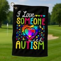 I Love Someone With Autism Rainbow Heart Puzzle Piece Gift Golf Towel thumb 1