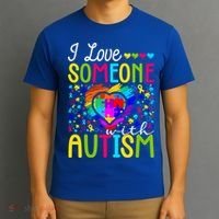 I Love Someone With Autism Rainbow Heart Puzzle Piece Gift T-Shirt thumb 3