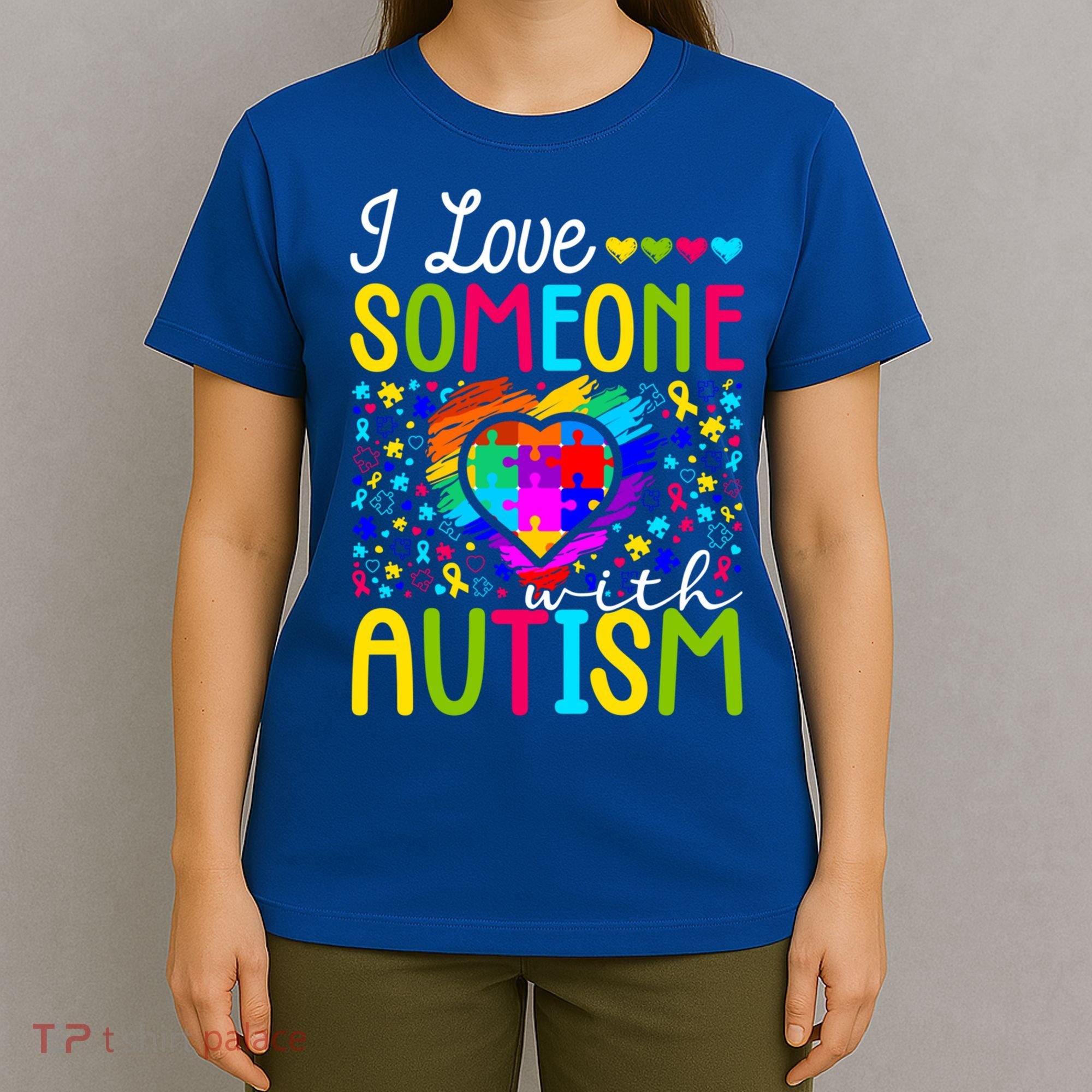 I Love Someone With Autism Rainbow Heart Puzzle Piece Gift T-Shirt