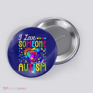 I Love Someone With Autism Rainbow Heart Puzzle Piece Gift Button