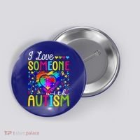 I Love Someone With Autism Rainbow Heart Puzzle Piece Gift Button thumb 0