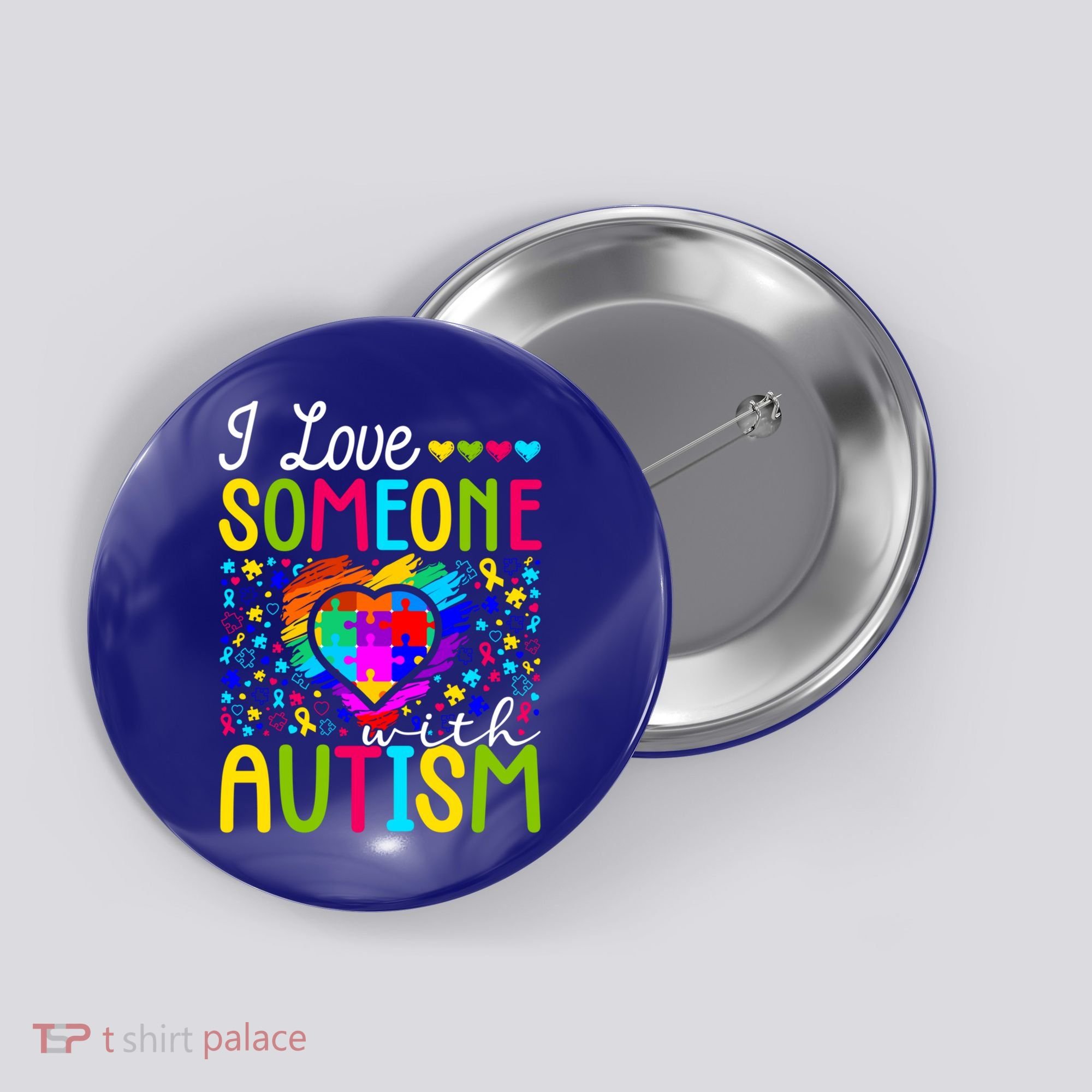 I Love Someone With Autism Rainbow Heart Puzzle Piece Gift Button