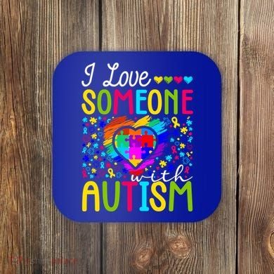 I Love Someone With Autism Rainbow Heart Puzzle Piece Gift Coaster