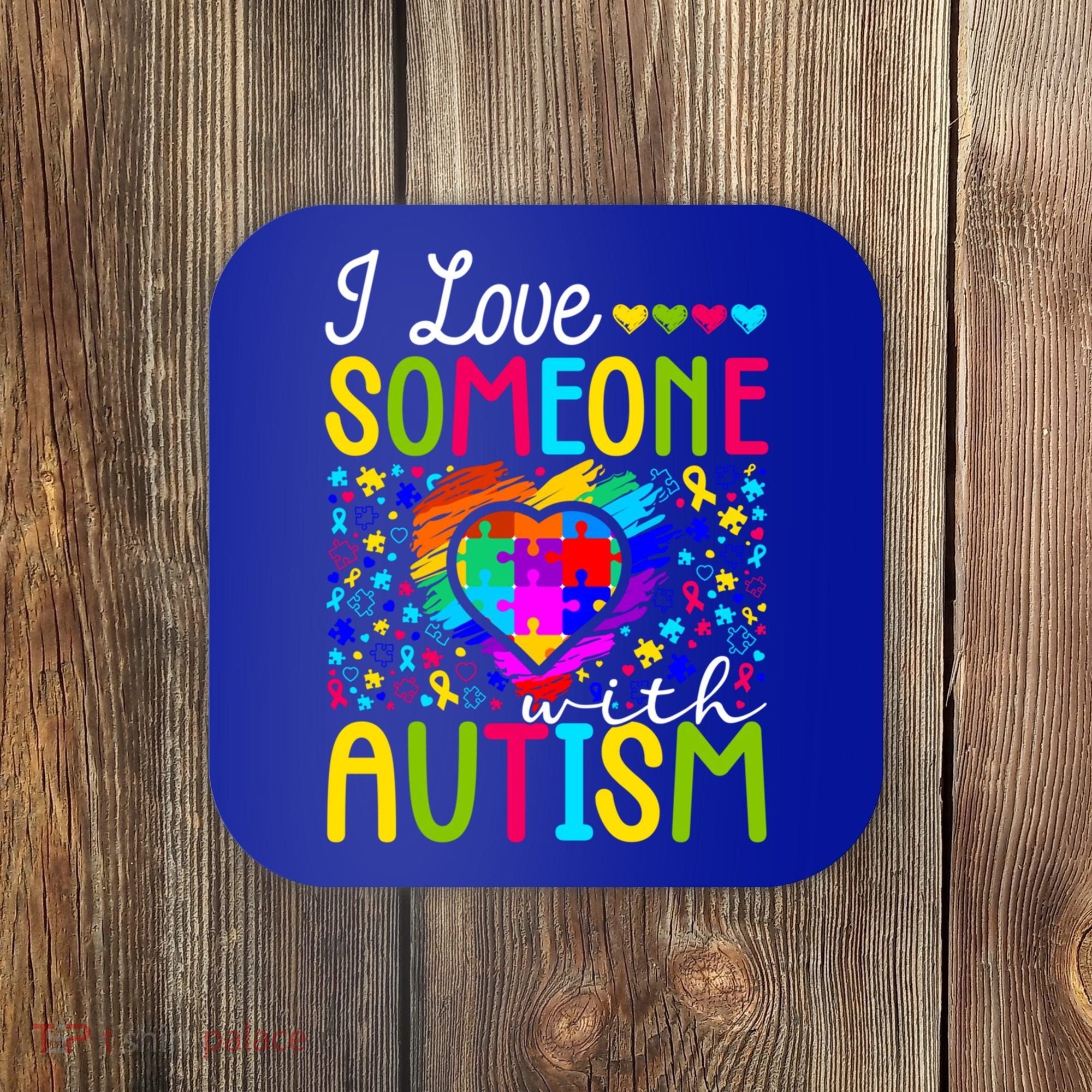 I Love Someone With Autism Rainbow Heart Puzzle Piece Gift Coaster