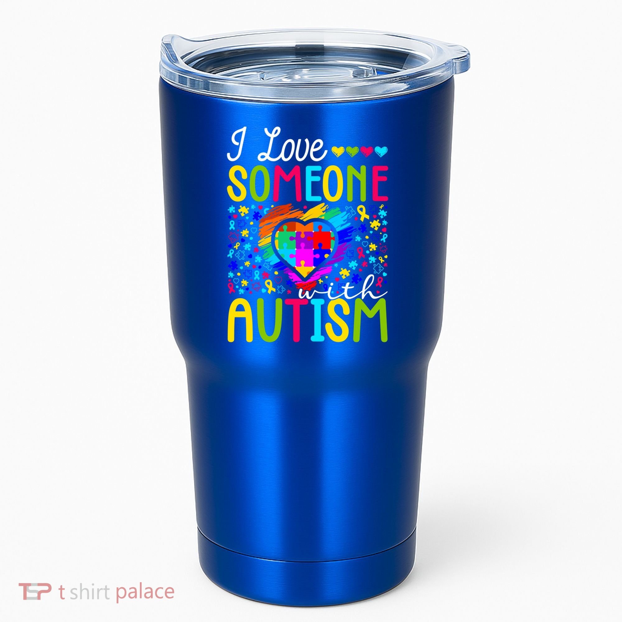 I Love Someone With Autism Rainbow Heart Puzzle Piece Gift Tumbler