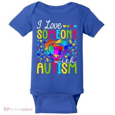 I Love Someone With Autism Rainbow Heart Puzzle Piece Gift Baby Bodysuit