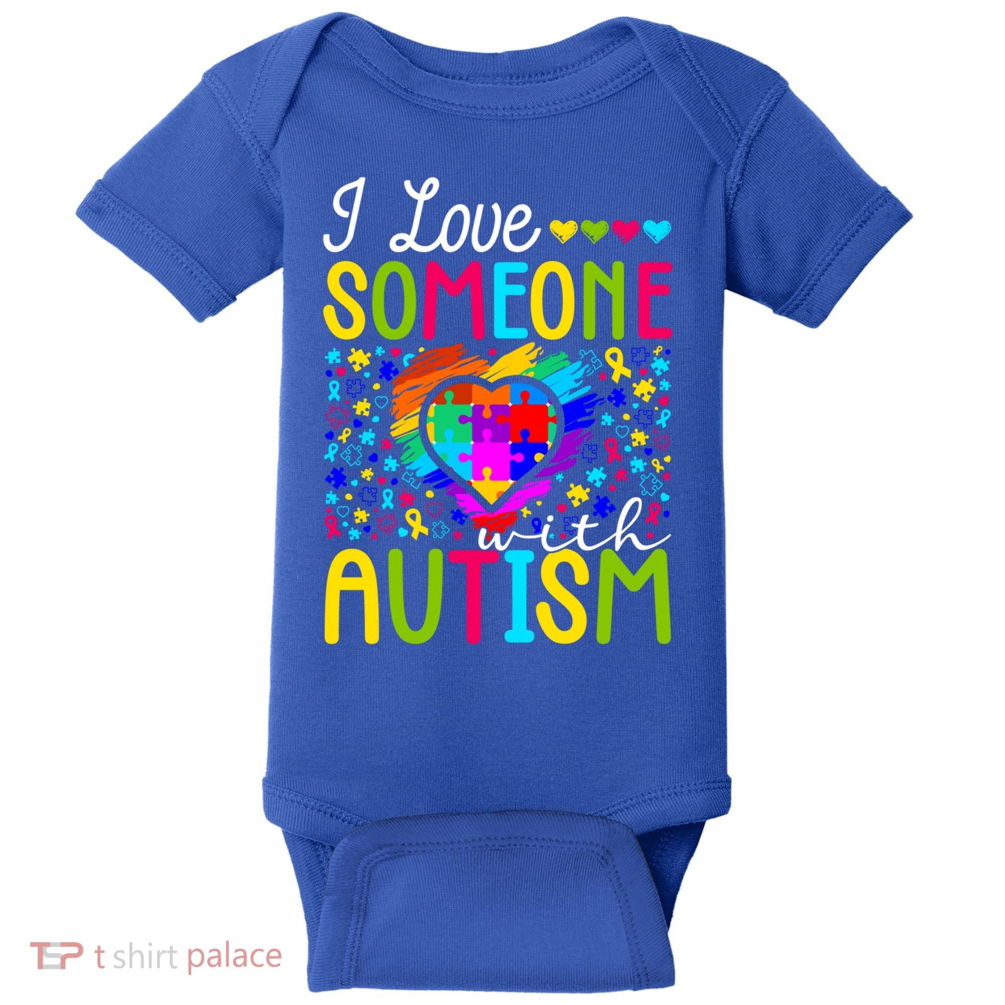 I Love Someone With Autism Rainbow Heart Puzzle Piece Gift Baby Bodysuit