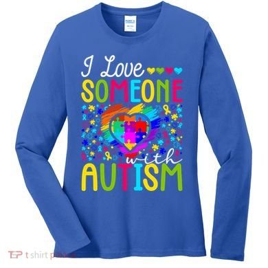 I Love Someone With Autism Rainbow Heart Puzzle Piece Gift Women's Long Sleeve Shirt