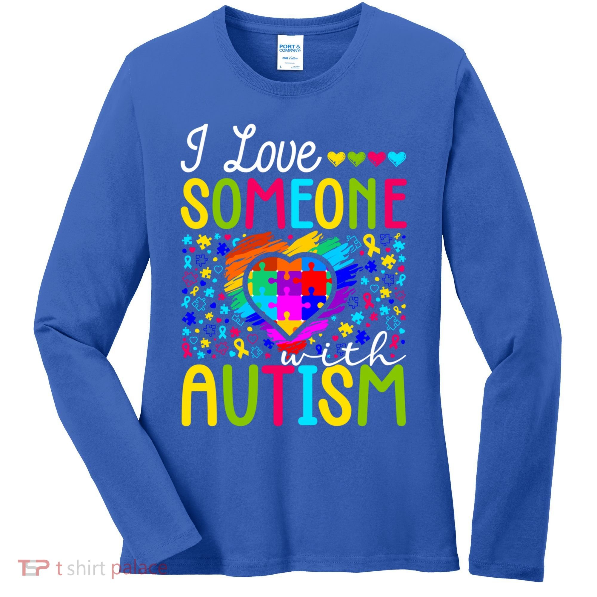 I Love Someone With Autism Rainbow Heart Puzzle Piece Gift Women's Long Sleeve Shirt