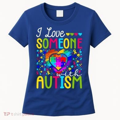 I Love Someone With Autism Rainbow Heart Puzzle Piece Gift Women's T-Shirt
