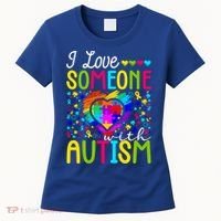 I Love Someone With Autism Rainbow Heart Puzzle Piece Gift Women's T-Shirt thumb 0