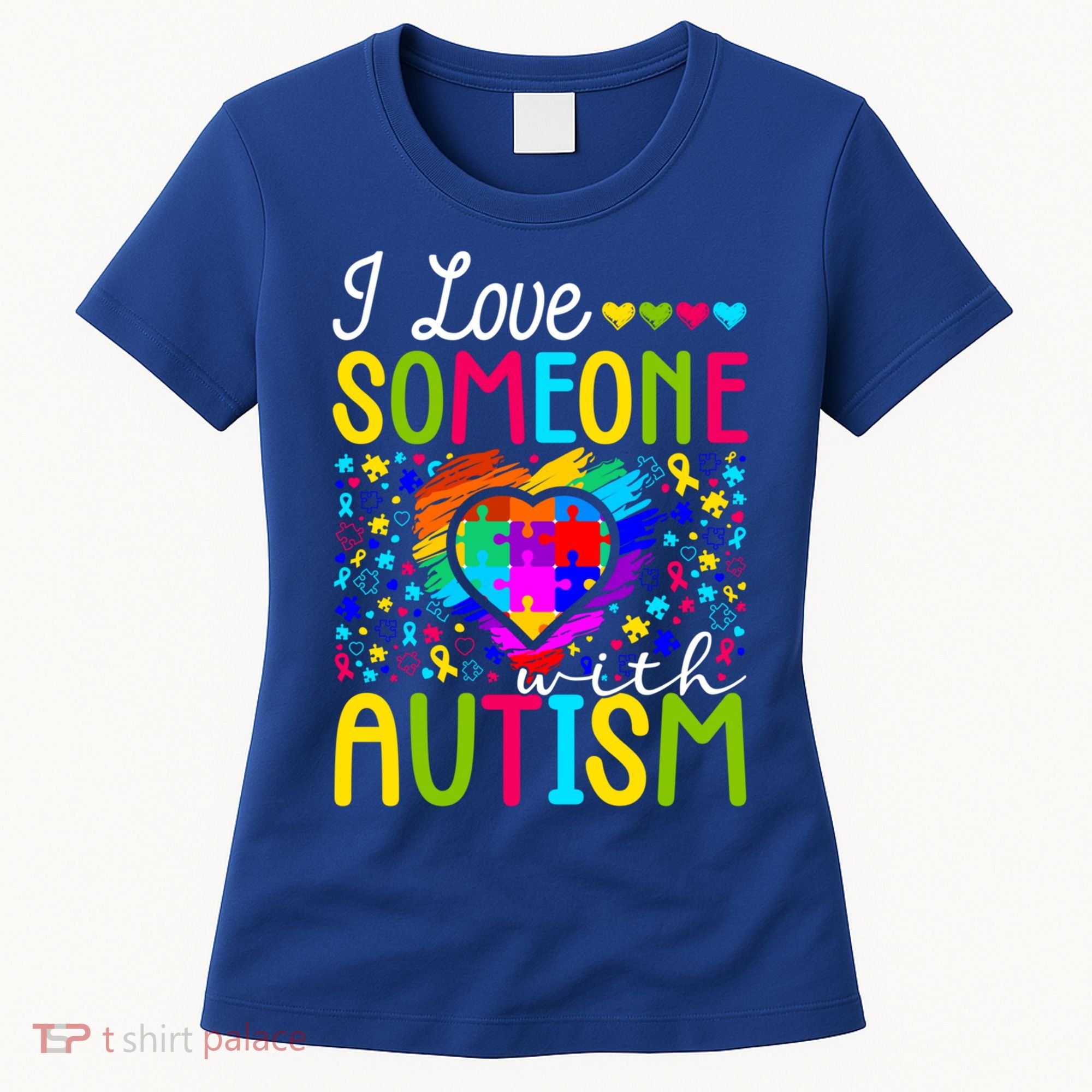 I Love Someone With Autism Rainbow Heart Puzzle Piece Gift Women's T-Shirt
