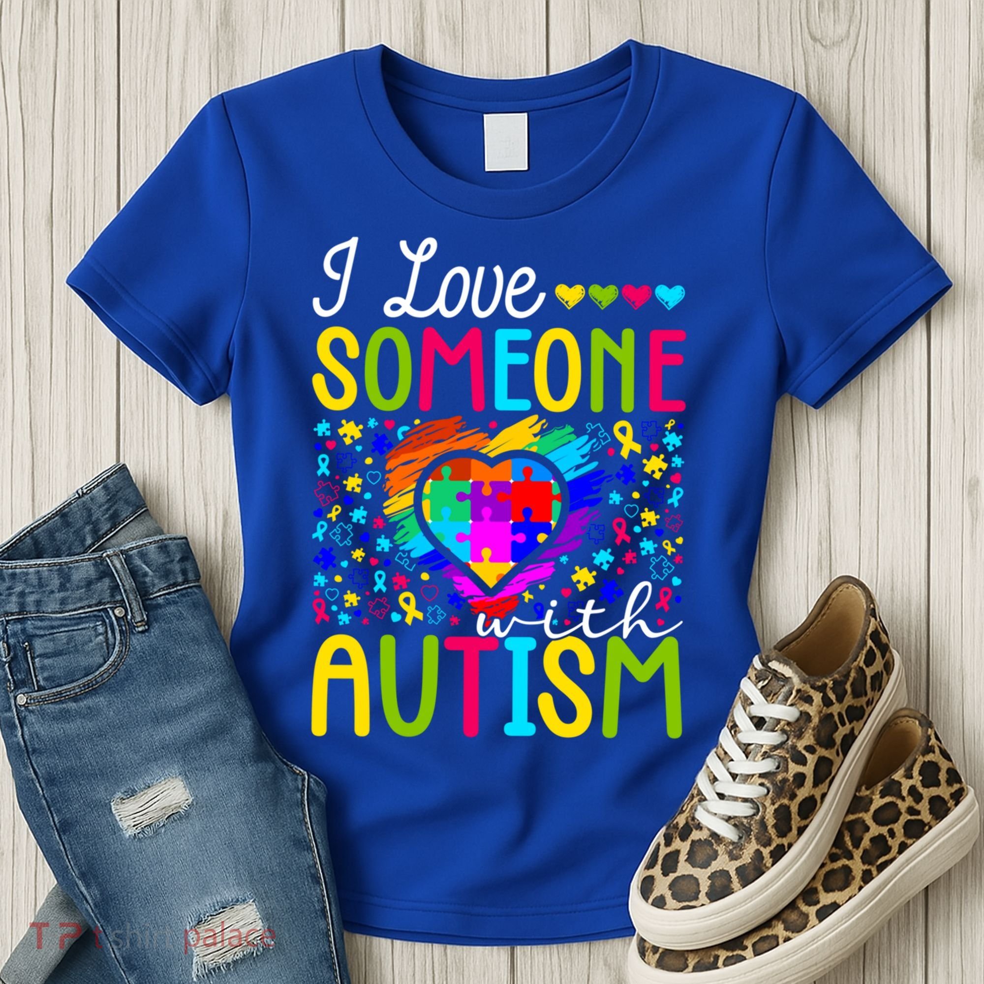 I Love Someone With Autism Rainbow Heart Puzzle Piece Gift Women's T-Shirt