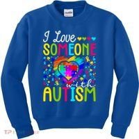 I Love Someone With Autism Rainbow Heart Puzzle Piece Gift Kids Sweatshirt thumb 0