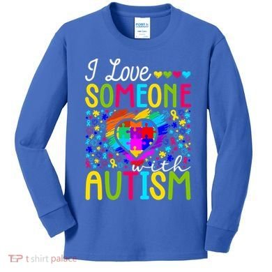 I Love Someone With Autism Rainbow Heart Puzzle Piece Gift Kids Long Sleeve Shirt