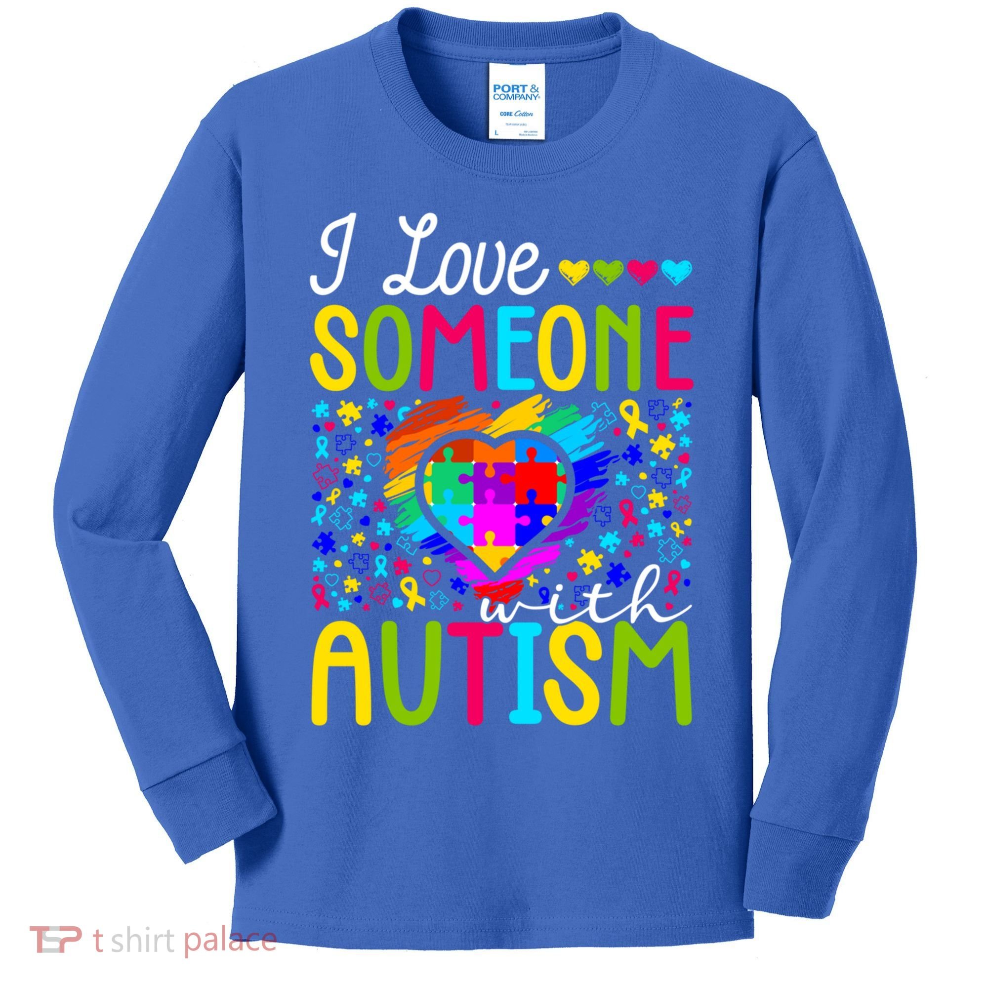 I Love Someone With Autism Rainbow Heart Puzzle Piece Gift Kids Long Sleeve Shirt