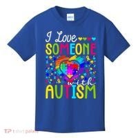 I Love Someone With Autism Rainbow Heart Puzzle Piece Gift Kids T-Shirt thumb 0