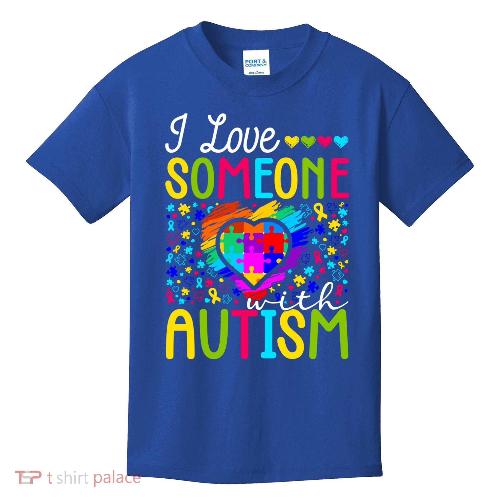 I Love Someone With Autism Rainbow Heart Puzzle Piece Gift Kids T-Shirt