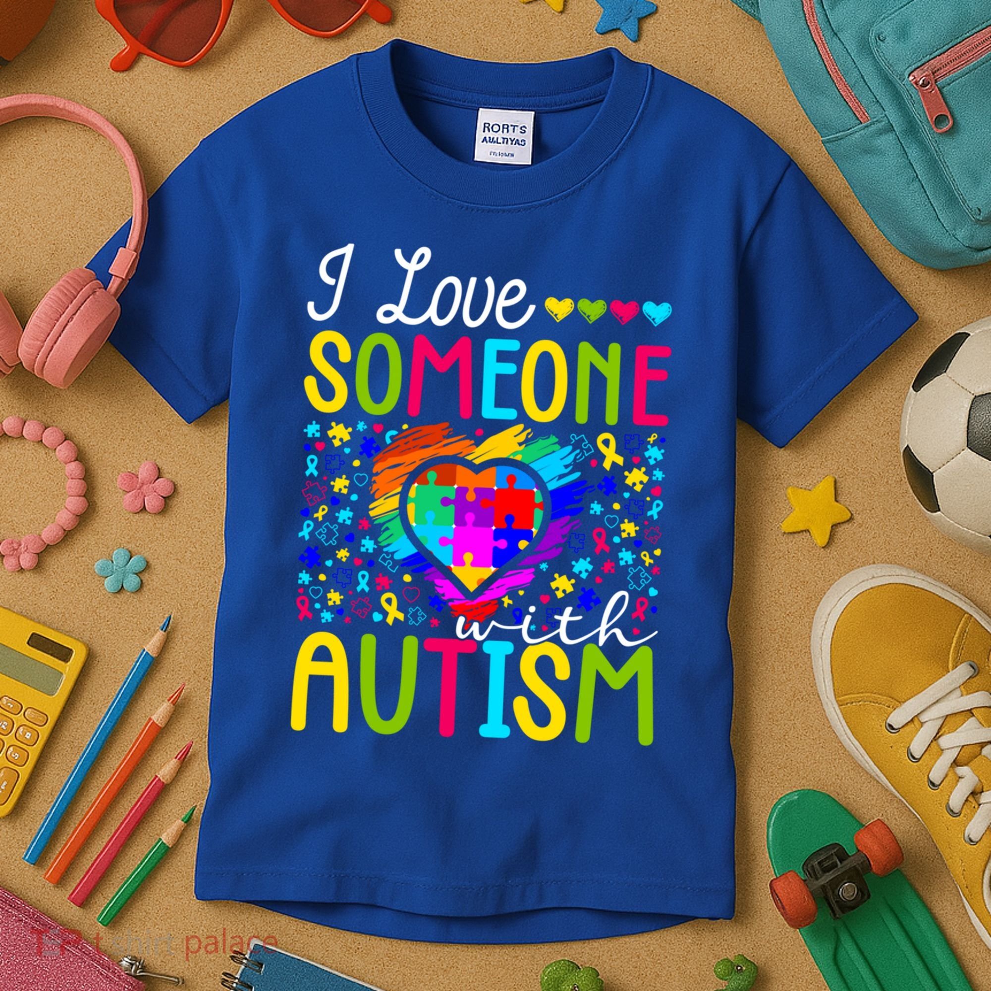I Love Someone With Autism Rainbow Heart Puzzle Piece Gift Kids T-Shirt