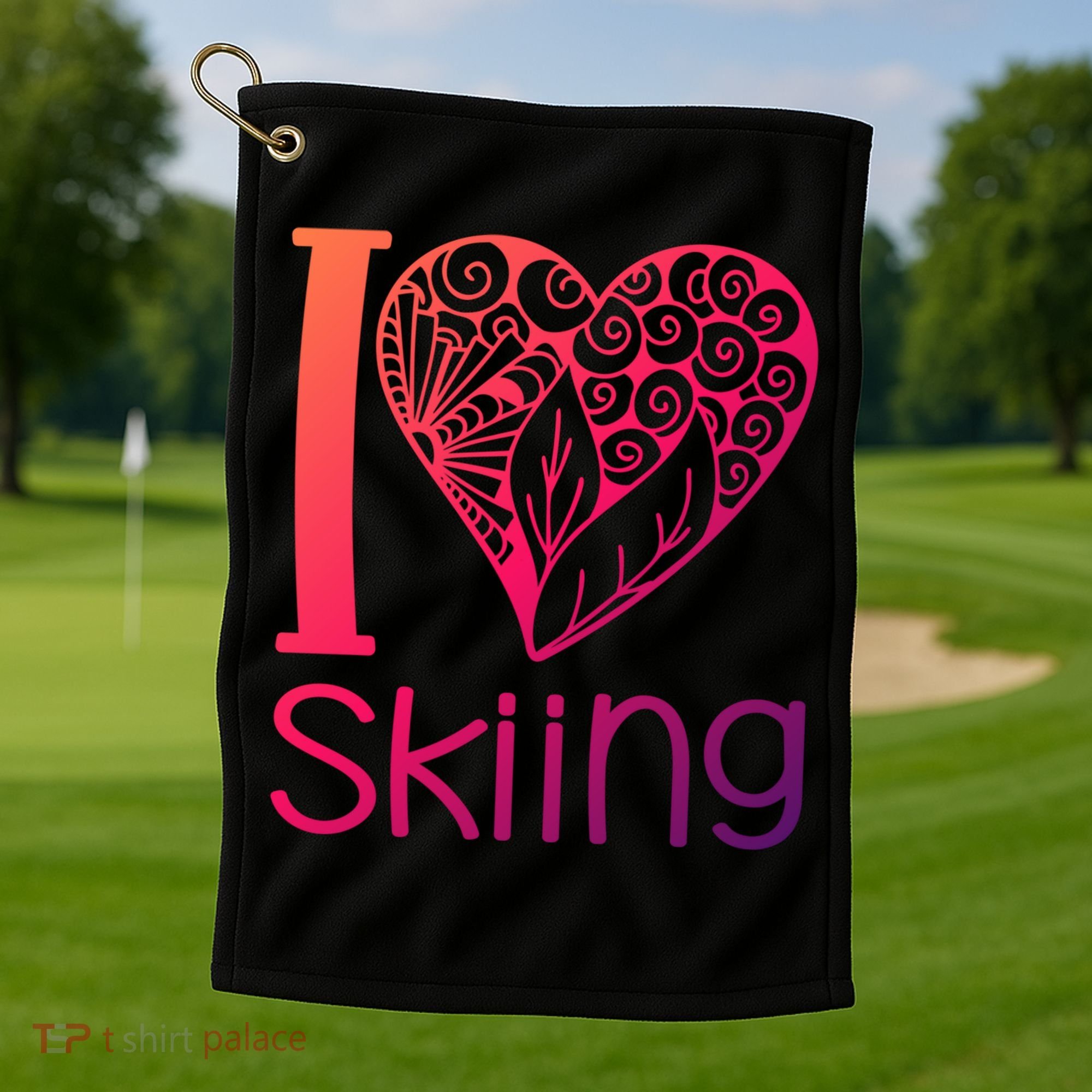 I Love Skiing For Ski Lovers Gift Golf Towel