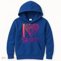 I Love Skiing For Ski Lovers Gift Kids Hoodie thumb 0