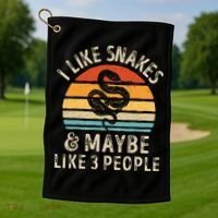 I Like Snakes And Maybe 3 People Snake Reptile Lover Retro Golf Towel thumb 1