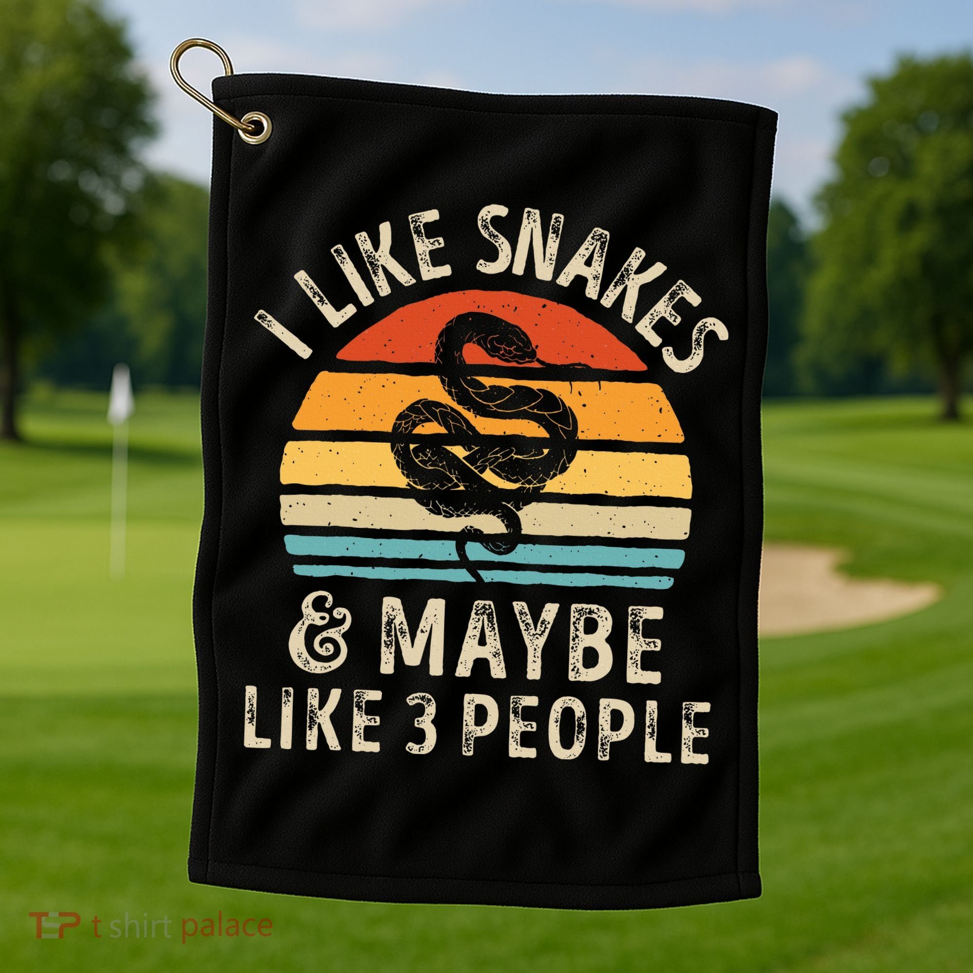 I Like Snakes And Maybe 3 People Snake Reptile Lover Retro Golf Towel