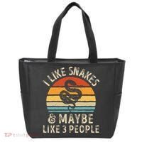I Like Snakes And Maybe 3 People Snake Reptile Lover Retro Tote Bag thumb 0