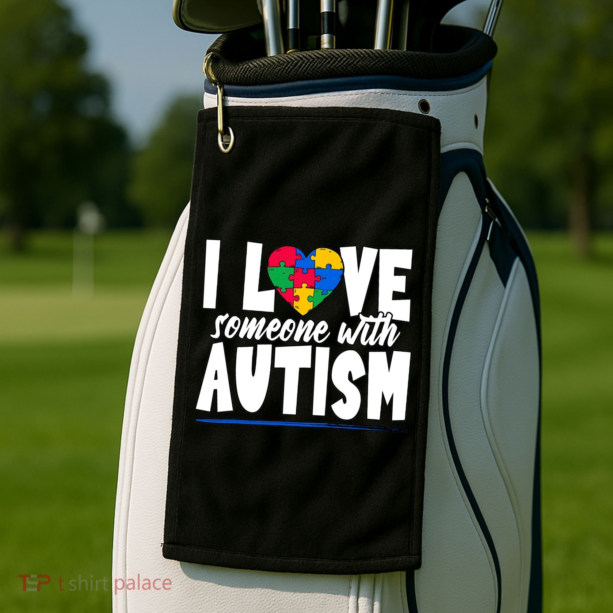 I Love Someone With Autism Awareness Month Golf Towel