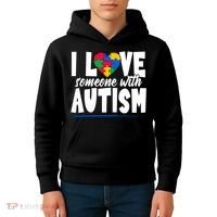 I Love Someone With Autism Awareness Month Kids Hoodie thumb 4