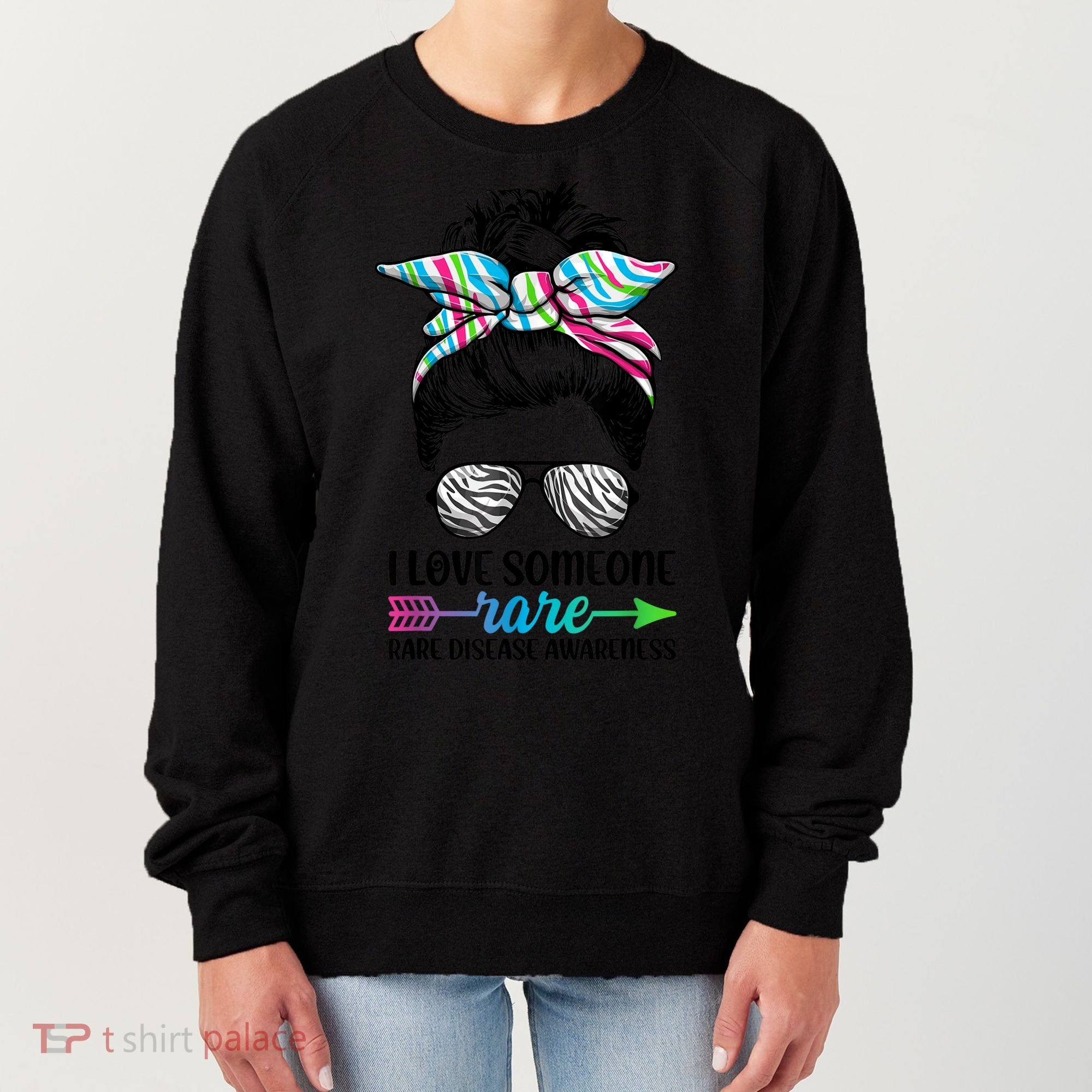 I Love Someone Rare Zebra Messy Bun Rare Disease Awareness Women's Sweatshirt