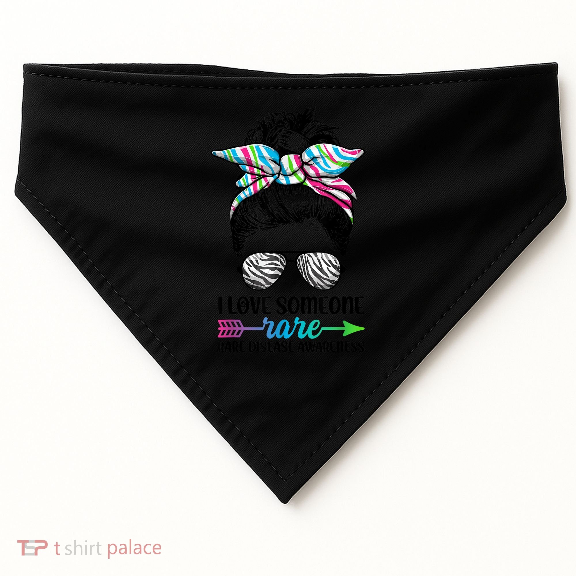 I Love Someone Rare Zebra Messy Bun Rare Disease Awareness USA-Made Doggie Bandana
