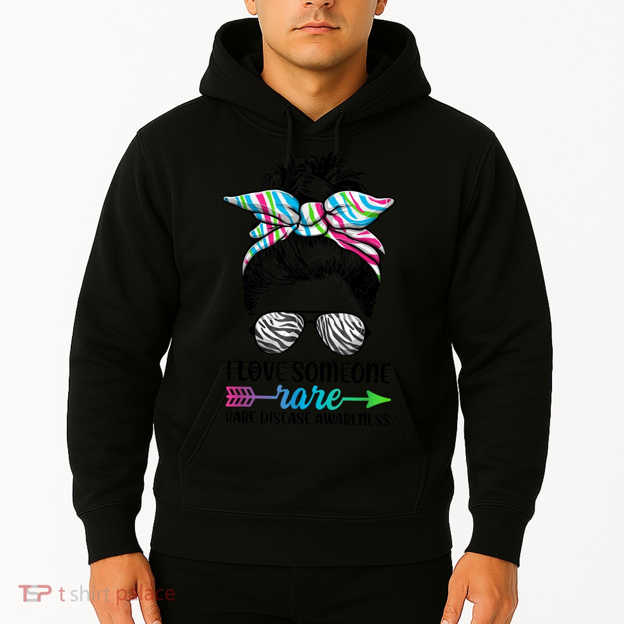 I Love Someone Rare Zebra Messy Bun Rare Disease Awareness Hoodie