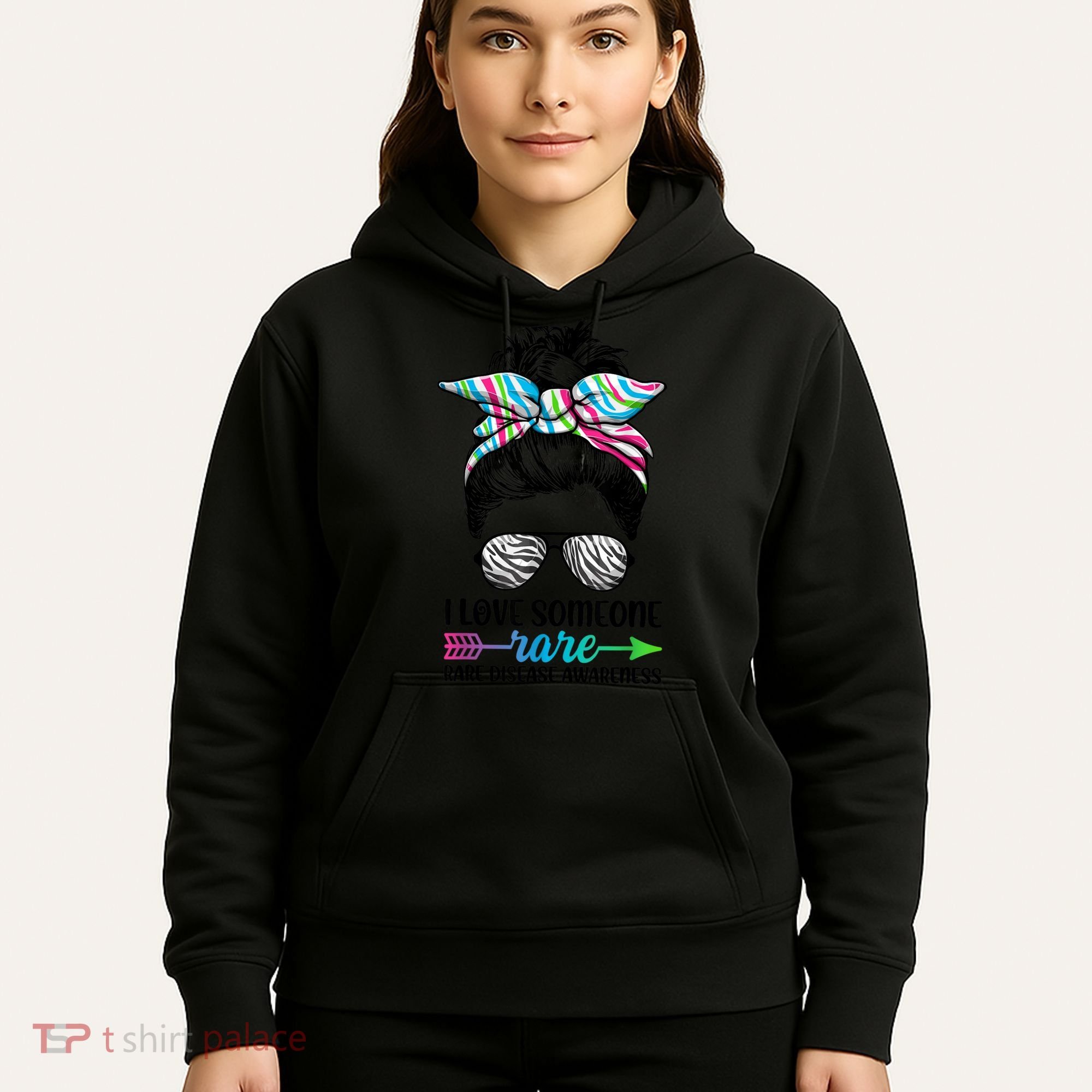 I Love Someone Rare Zebra Messy Bun Rare Disease Awareness Hoodie