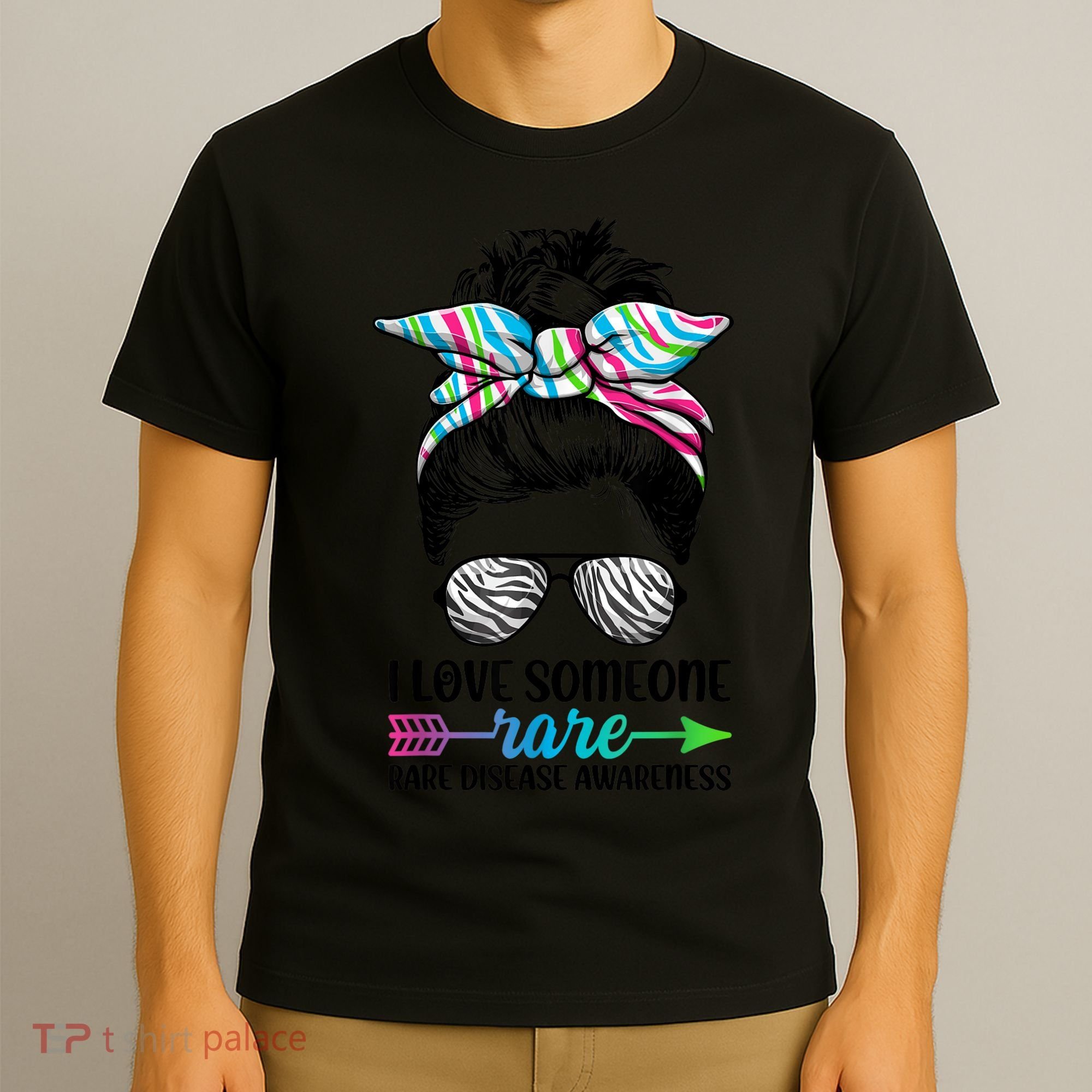 I Love Someone Rare Zebra Messy Bun Rare Disease Awareness T-Shirt