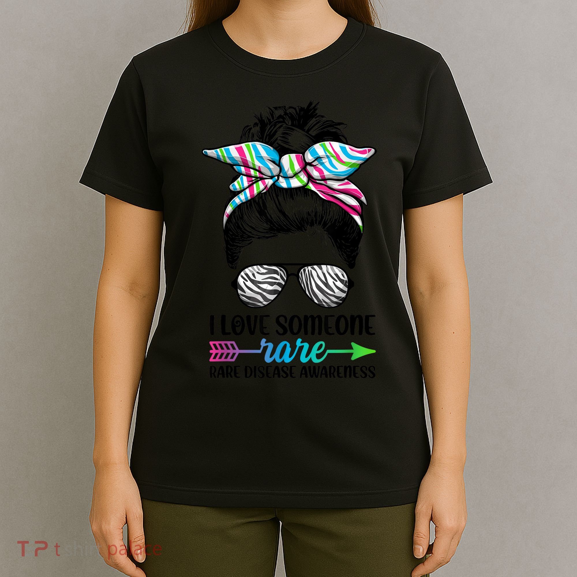 I Love Someone Rare Zebra Messy Bun Rare Disease Awareness T-Shirt