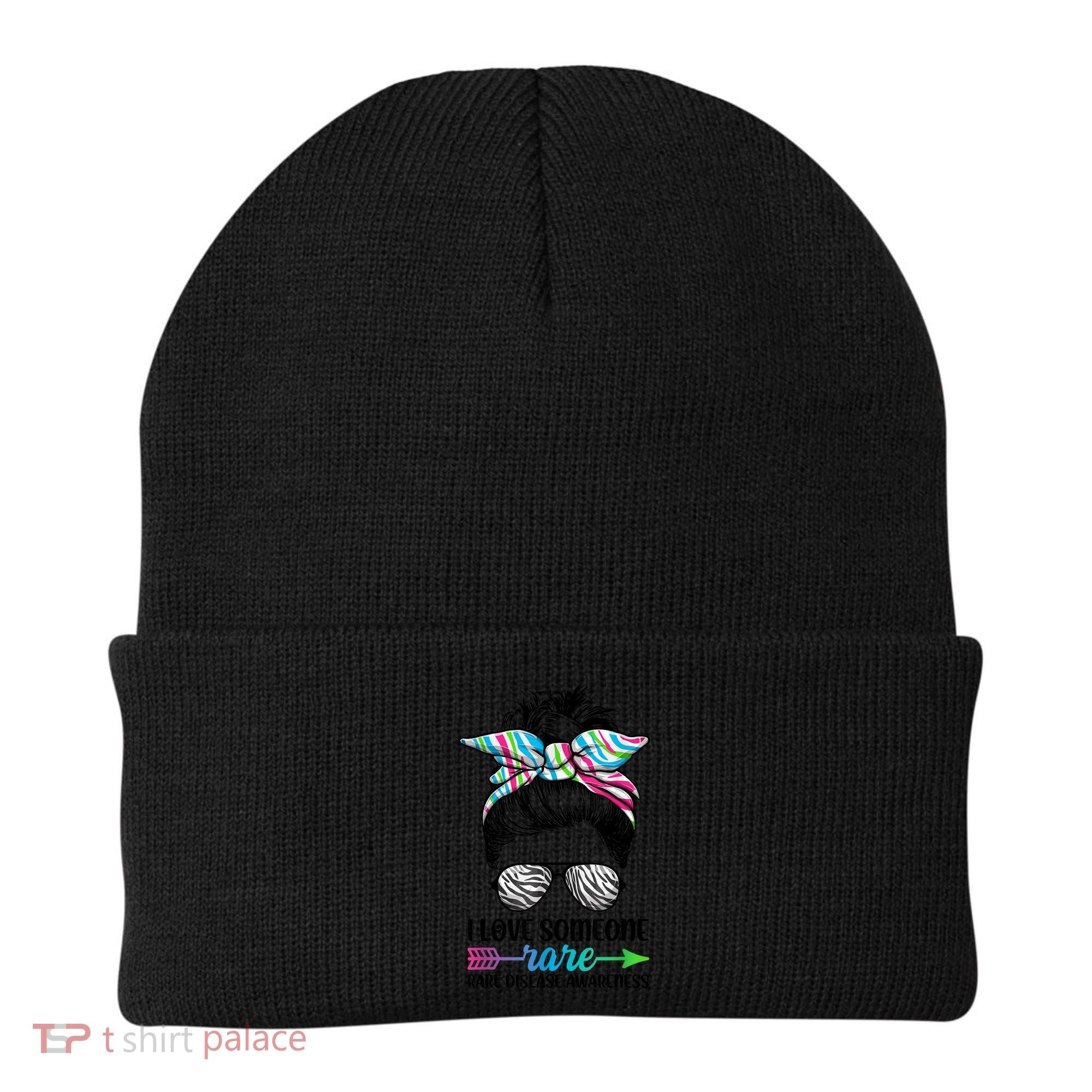 I Love Someone Rare Zebra Messy Bun Rare Disease Awareness Beanie