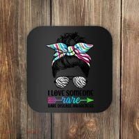 I Love Someone Rare Zebra Messy Bun Rare Disease Awareness Coaster thumb 0
