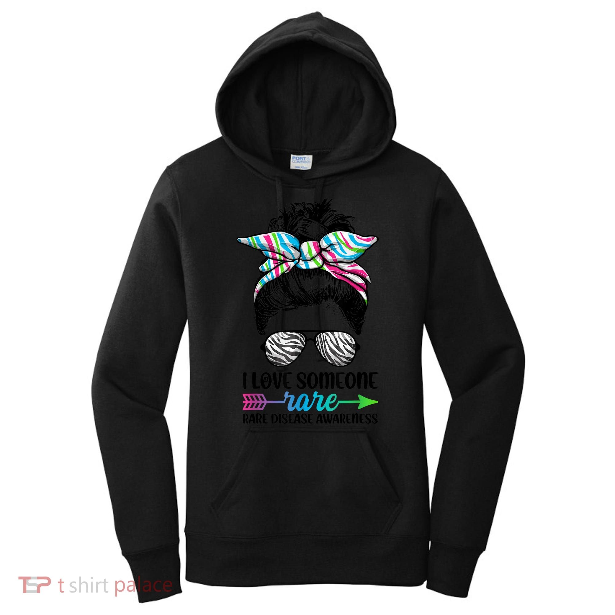 I Love Someone Rare Zebra Messy Bun Rare Disease Awareness Women's Hoodie