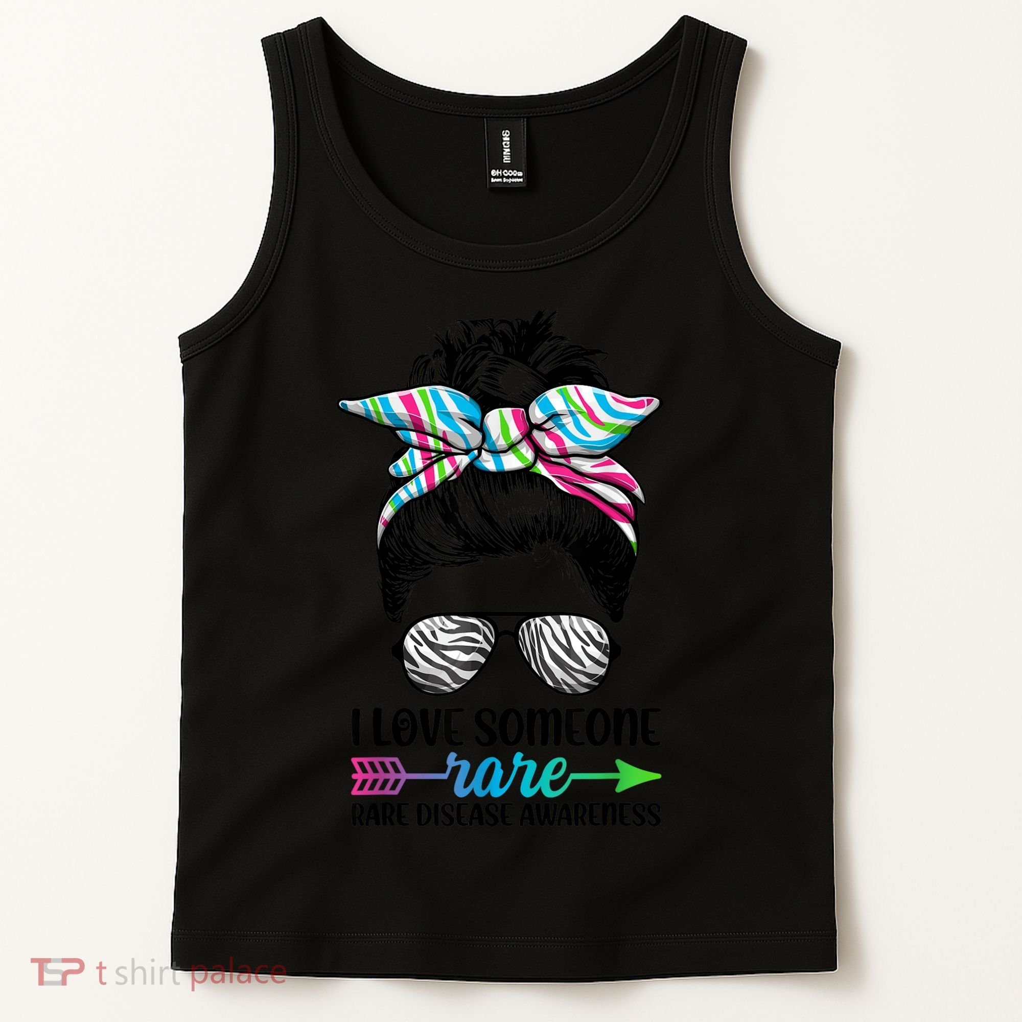 I Love Someone Rare Zebra Messy Bun Rare Disease Awareness Tank Top