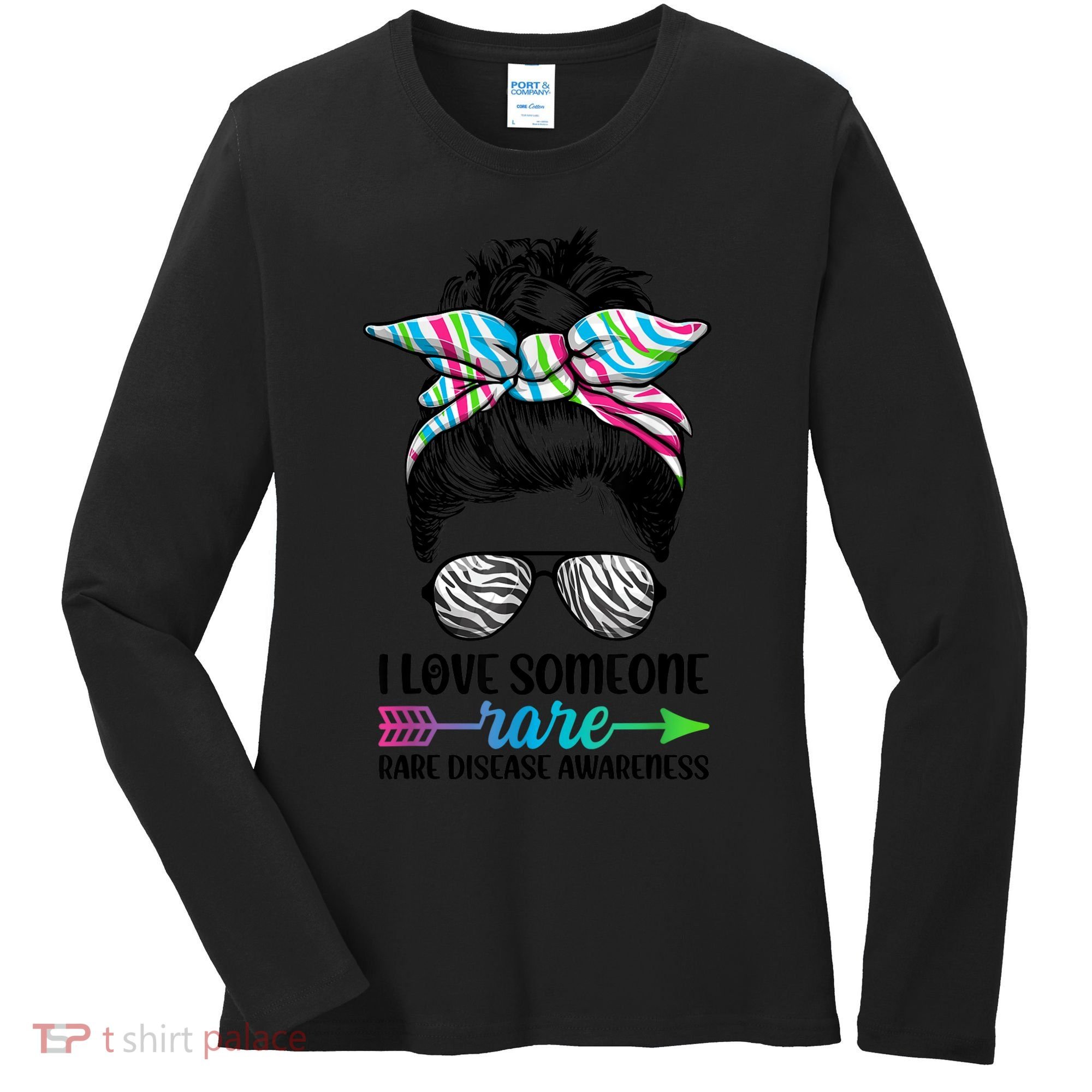 I Love Someone Rare Zebra Messy Bun Rare Disease Awareness Women's Long Sleeve Shirt