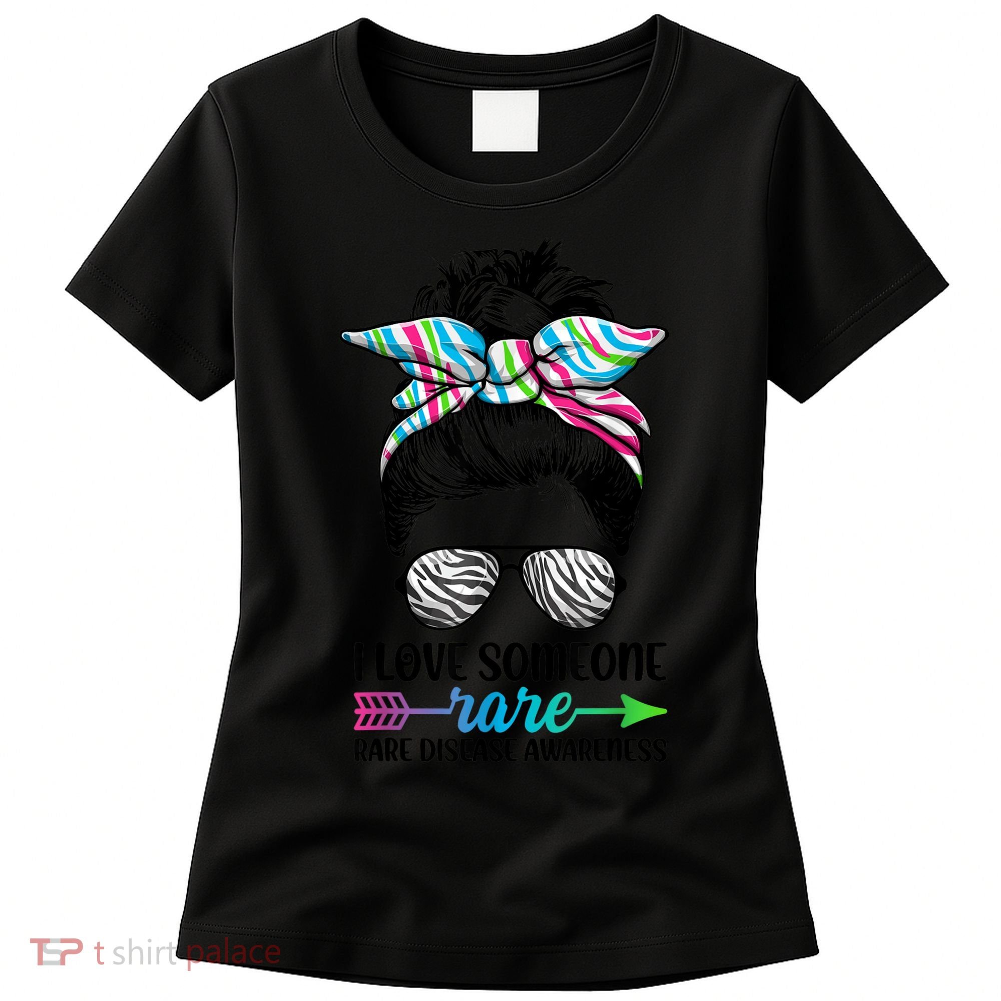 I Love Someone Rare Zebra Messy Bun Rare Disease Awareness Women's T-Shirt