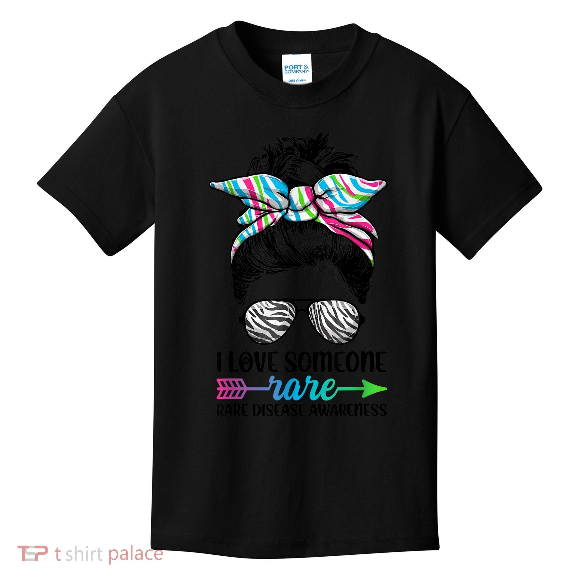 I Love Someone Rare Zebra Messy Bun Rare Disease Awareness Kids T-Shirt