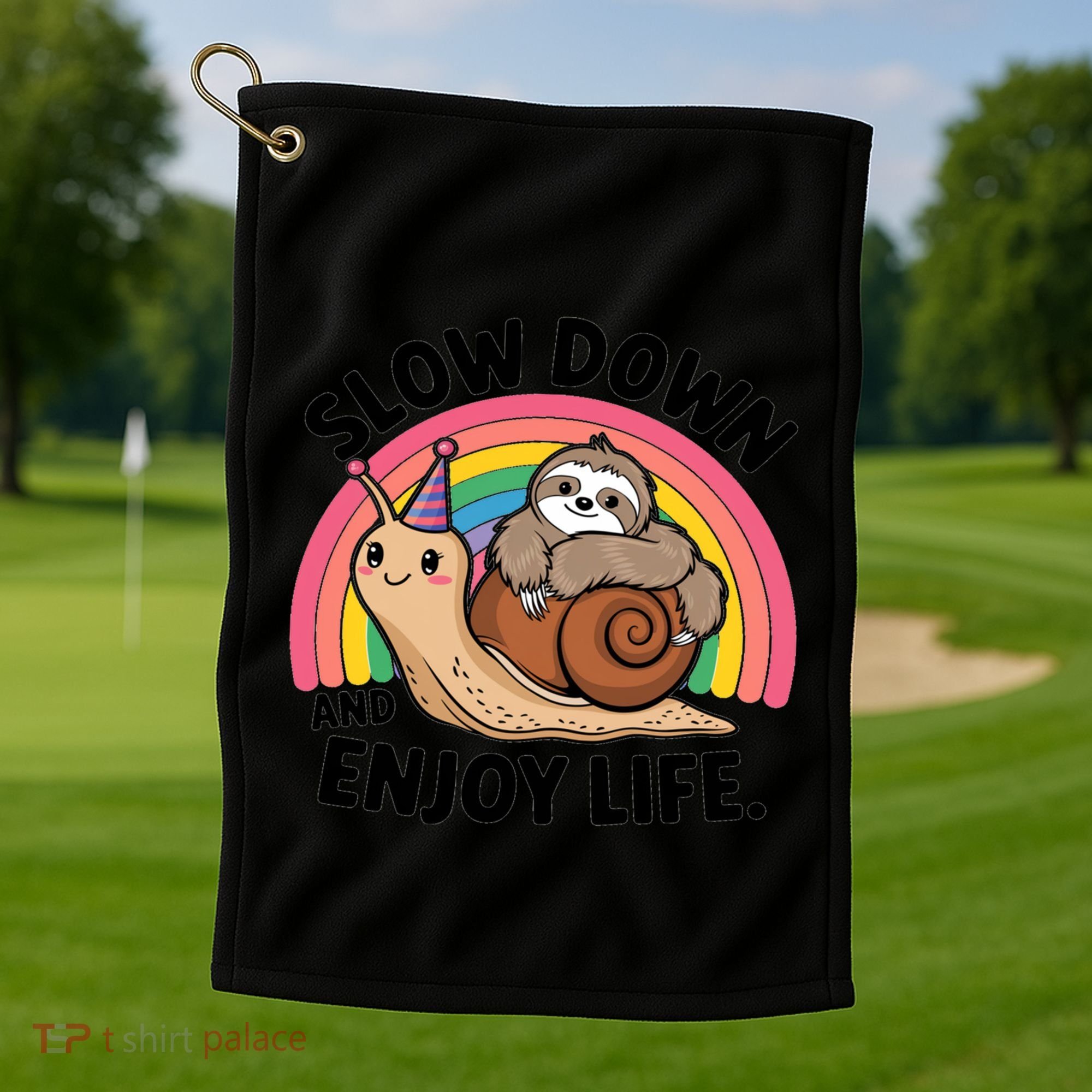 I Love Sloths Snails Positive Sayings Quotes About Life Funny Gift Golf Towel
